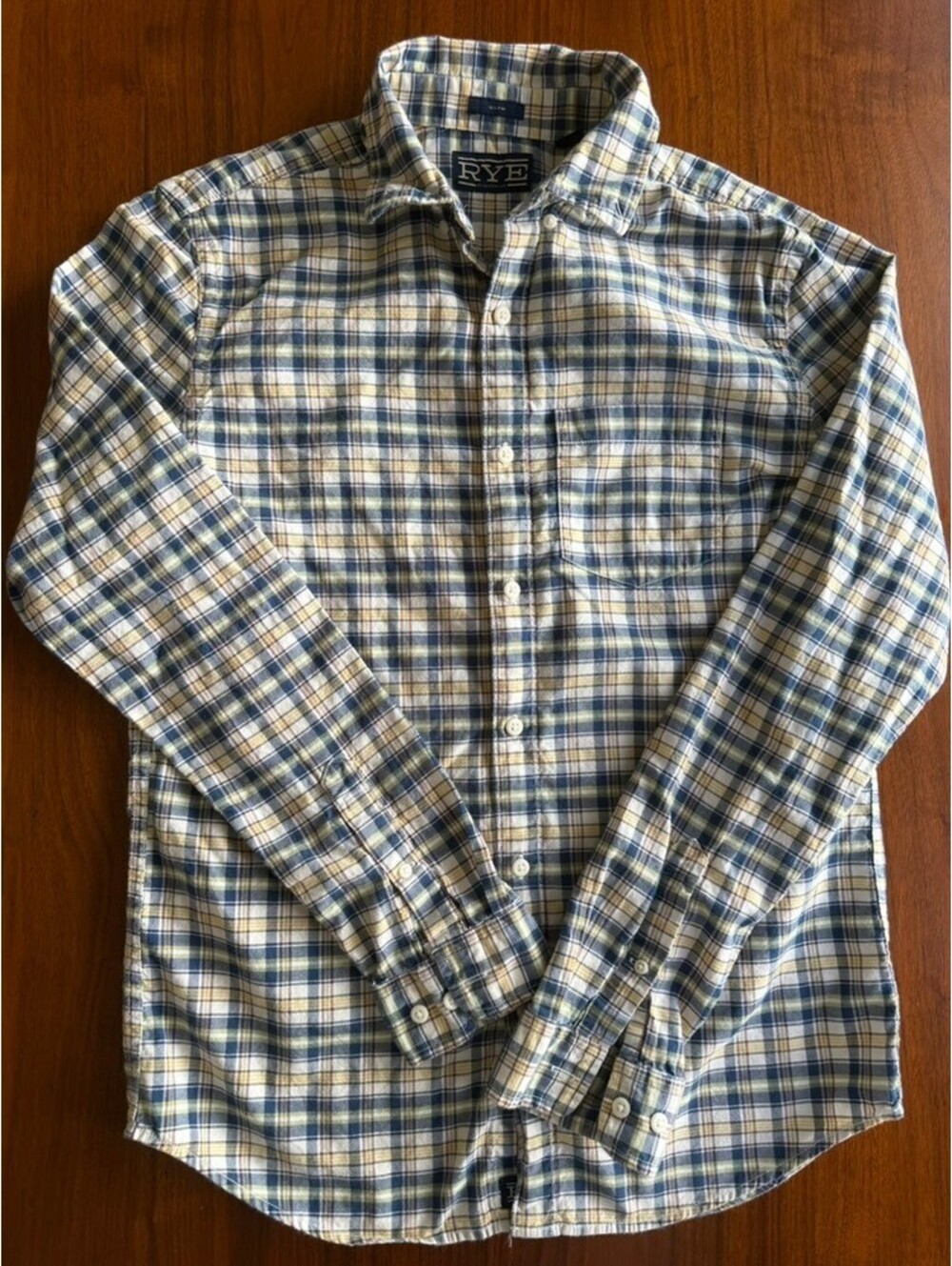 Rye by Hawker Rye Men's Slim Fit White & Navy Plaid Button-Up Shirt - Size MT